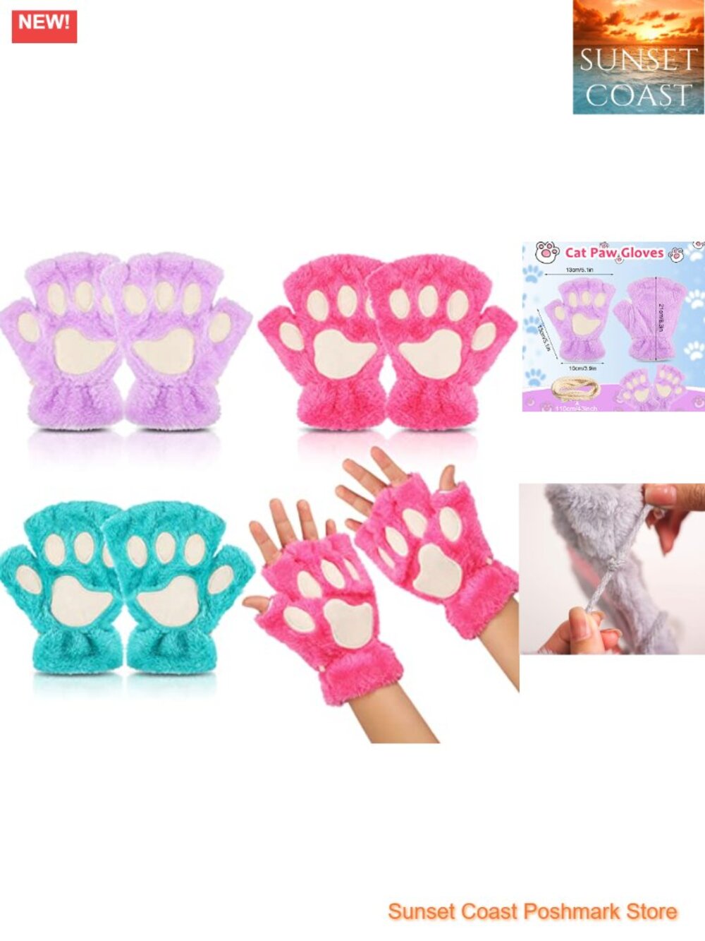 Cat Paw Fingerless Gloves Faux Fur Coral Fleece Cosplay